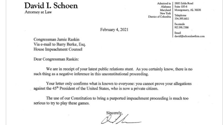 The letter called the House&#39;s request for Mr Trump to testify a "public relations stunt"