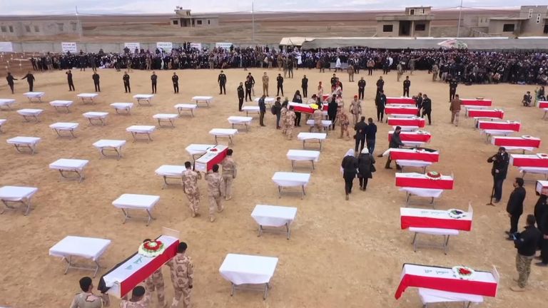 Over 100 members of the Yazidi minority killed by Islamic State six years ago were on Saturday laid to rest at a mass funeral.