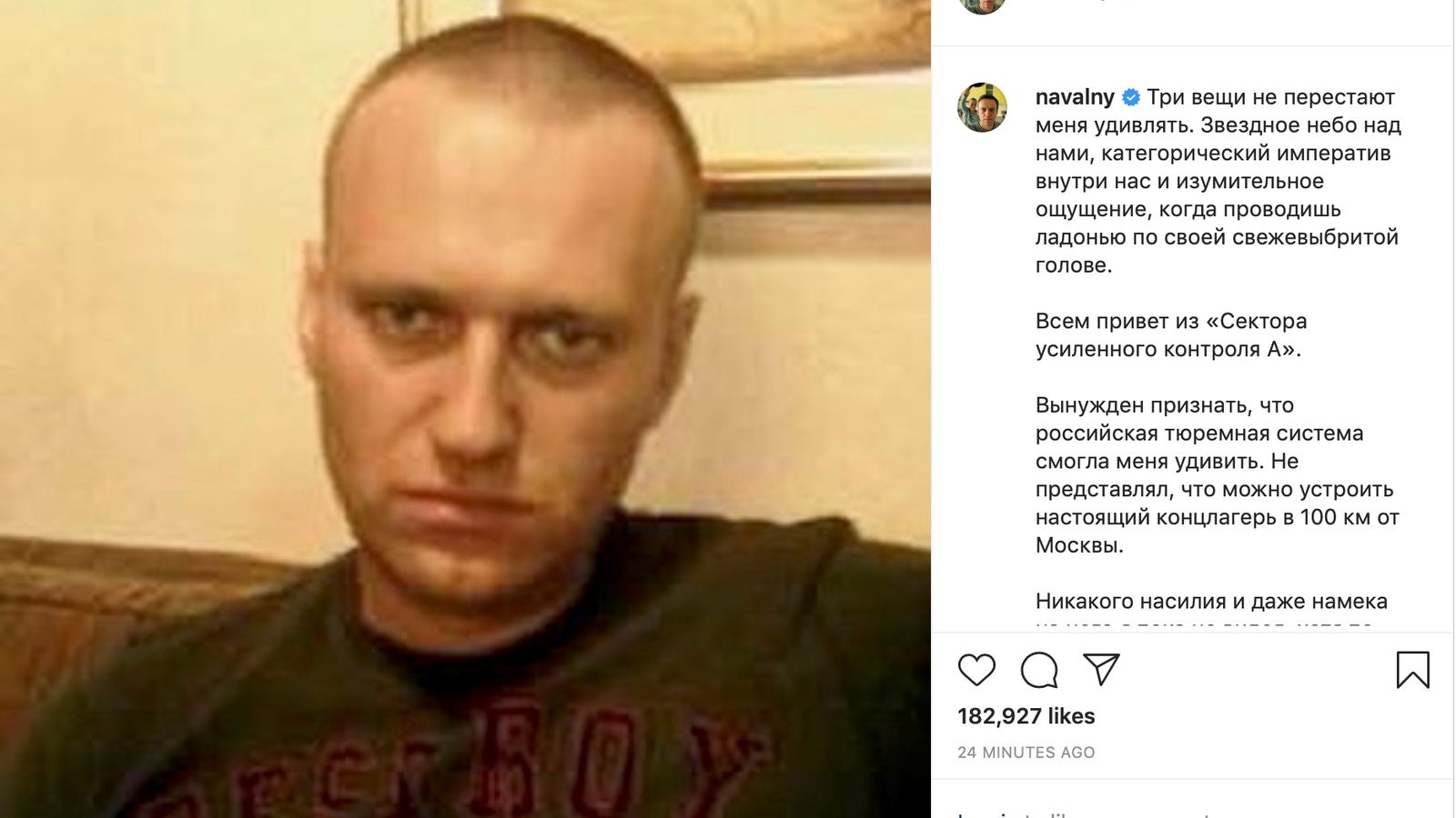 Putin Critic Alexei Navalny Reveals His New Prison In Instagram Post