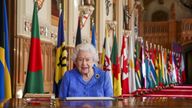Queen Elizabeth II signs her annual Commonwealth Day Message at Windsor Castle