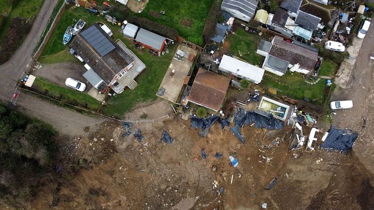 The home (left) of Edd Cane, on the cliff edge in Eastchurch, on the Isle of Sheppey, Kent, where residents continue to find a way to save their homes from plunging over the cliff edge. Picture date: Thursday March 4, 2021. Picture date: Thursday March 4, 2021.