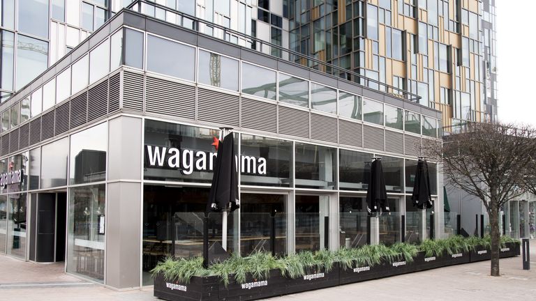 A closed Wagamama in Greenwich, London, during England's third national lockdown to curb the spread of coronavirus. Picture date: Sunday February 14, 2021.