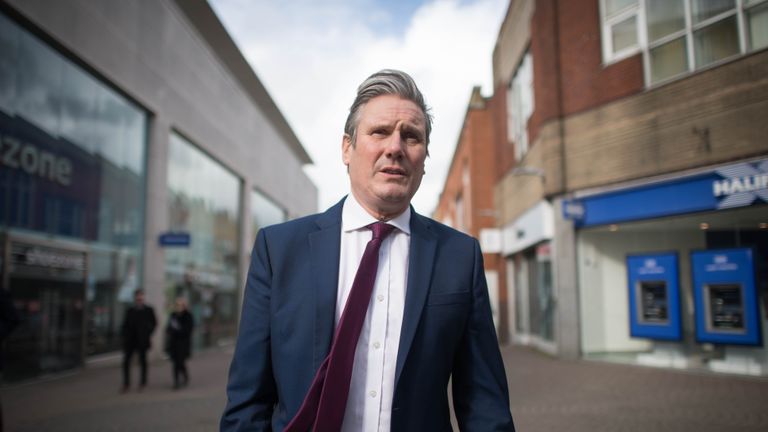 Labour leader Sir Keir Starmer walks around Crawley town centre, West Sussex, following the virtual launch of the party's campaign for the local and mayoral elections in May. Picture date: Thursday March 11, 2021.