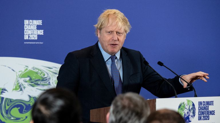 The Prime Minister Boris Johnson at the launch of the next COP26 UN Climate Summit at the Science Museum, London.