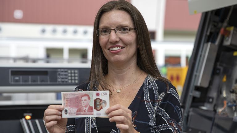 Undated handout photo issued by the Bank of England of of Sarah John, Chief Cashier at the Bank of England, holding the new £50 note featuring scientist Alan Turing which will be issued for the first time on 23 June 2021, which coincides with his birthday. Issue date: Thursday March 25, 2021.