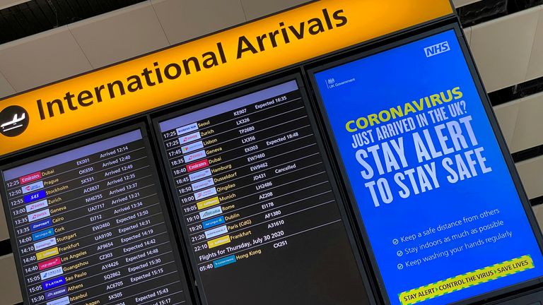 An arrivals information board at Heathrow Airport