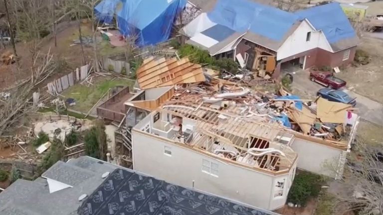 Drone footage shows what a tornado can do to a house