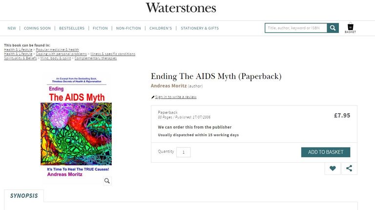 A book denying that AIDS is contagious is available to buy at Waterstones and other retailers.  Image: Waterstones