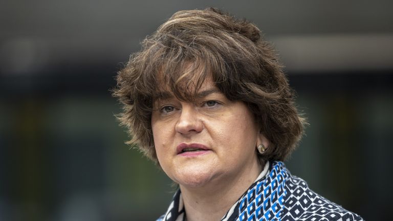 First Minster Arlene Foster during a visit to the Ulster Hospital vaccination centre.