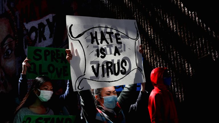 A placard being held aloft in Atlanta