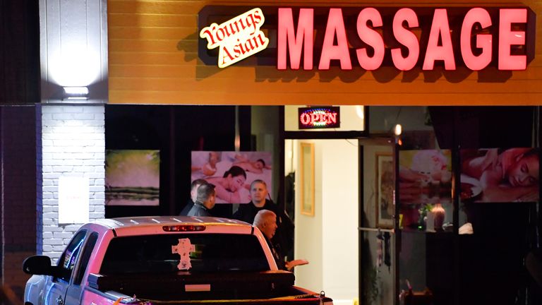 The first shooting was at the Youngs Asian Massage Parlour in Acworth, Georgia Pic: AP 