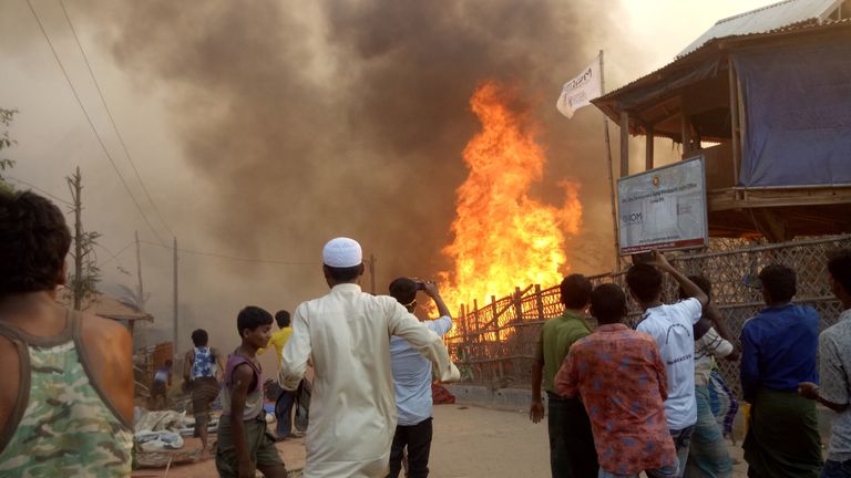 Fire ripped through the Balukhali Refugee Camp