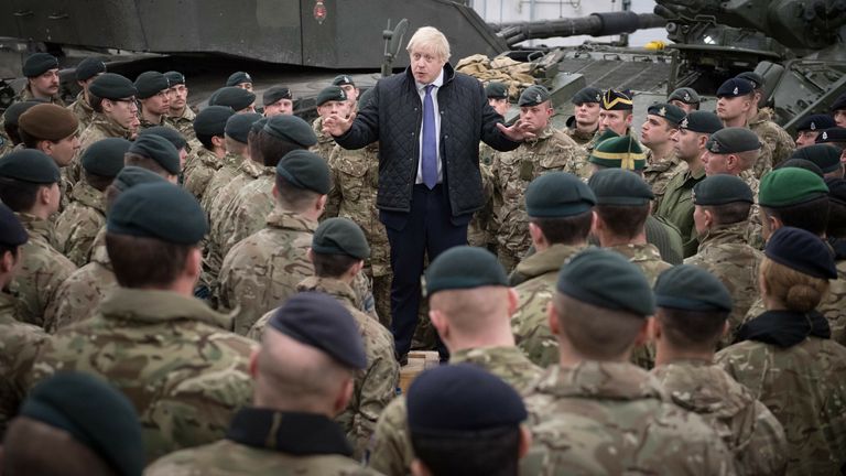 Boris Johnson speaks to troops in 2019