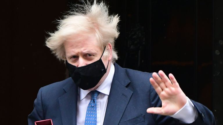 Prime Minister Boris Johnson leaves 10 Downing Street to attend Prime Minister&#39;s Questions