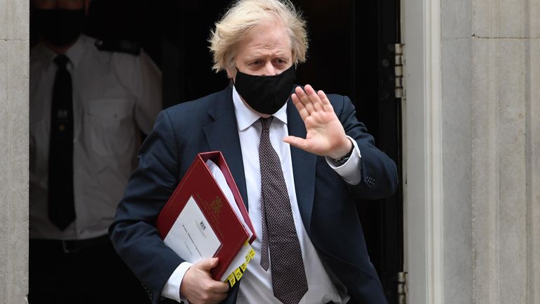 Prime Minister Boris Johnson leaves 10 Downing Street to attend Prime Minister&#39;s Questions at the Houses of Parliament, London