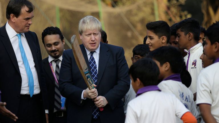 Mr Johnson talks to young cricketers in Kolkata. Pic: AP