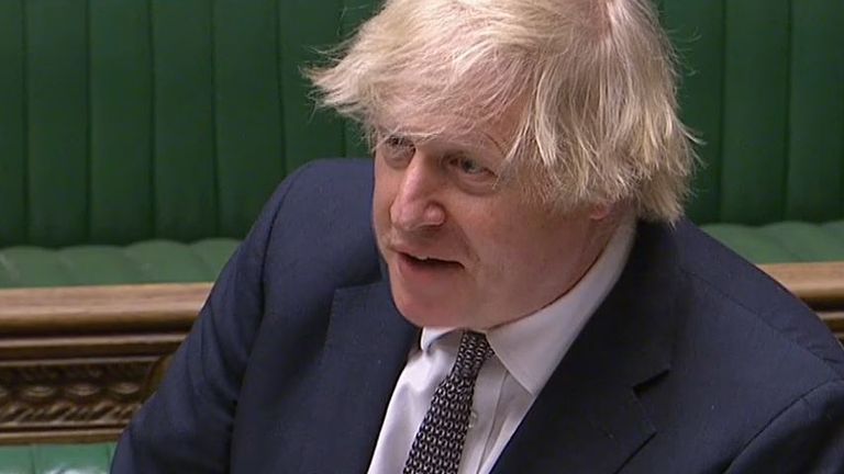 Boris Johnson responds to a question from the Labour leader