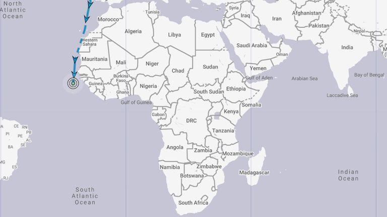 This image shows the position of the Bremen at around 11am on Tuesday 30th March. Credit: MarineTraffic