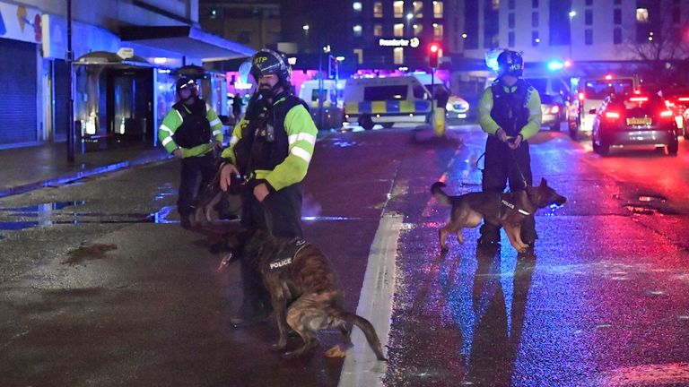 A large police presence was on duty throughout the night - with dogs and horses used to move crowds back