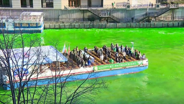 Chicago River Dyed Green For St. Patrick&#39;s Day