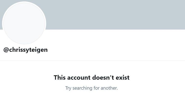 People trying to find Teigen&#39;s account will now see a blank profile