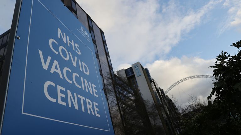 General view outside an NHS Covid Vaccine Centre near Wembley