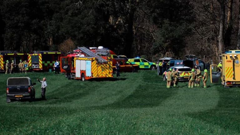 The scene after a military jet crashed in Cornwall. Pic: cornwall_in_focus