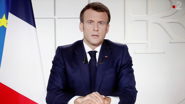 French President Emmanuel Macron addresses the nation