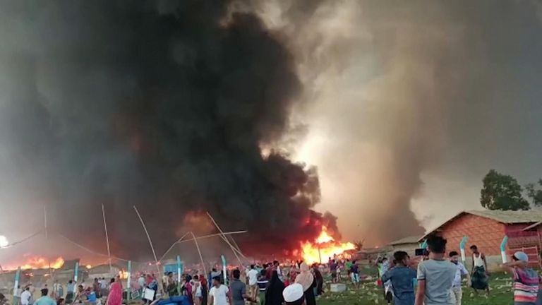 STORY: Fire swept through a Rohingya refugee camp in Cox&#39;s Bazar in southern Bangladesh on Monday (March 22), destroying shelters and health centres, the United Nations refugee agency said.

