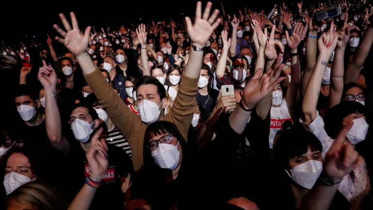 People attend first massive concert since the beginning of COVID-19 pandemic in Barcelona