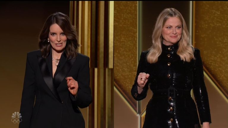 Tina Fey and Amy Poehler host the Golden Globes 2021. Pic: NBC