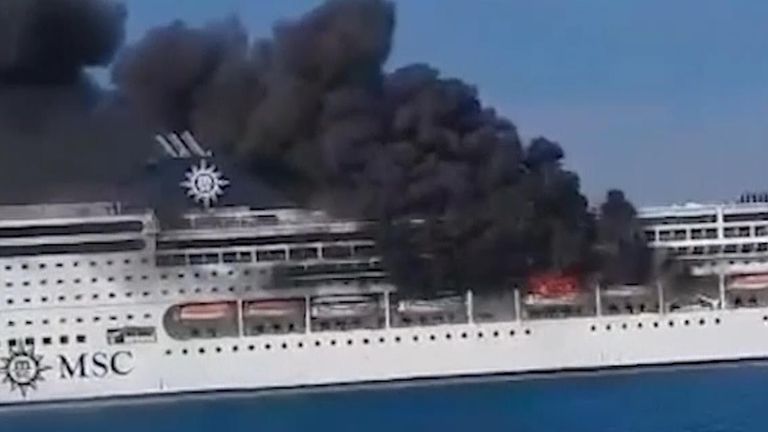 Fire Breaks Out On Cruise Ship In Greece | World News | Sky News