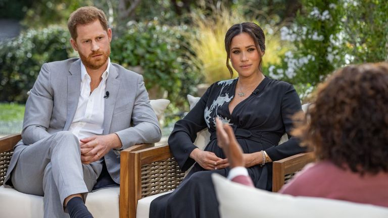 Harry and Meghan&#39;s interview with Oprah Winfrey will air on Sunday Pic: CBS