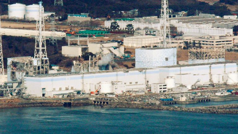 An aerial view shows Fukushima Daiichi nuclear power plant in Fukushima