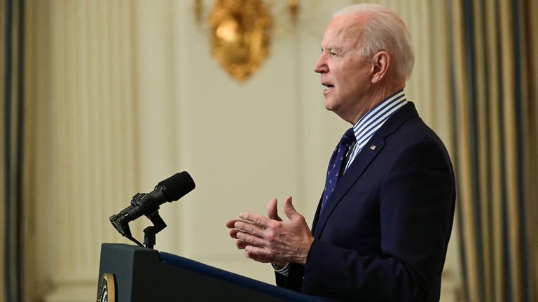 U.S. President Joe Biden makes remarks from the White House after his coronavirus pandemic relief legislation passed in the Senate, in Washington, U.S. March 6, 2021. REUTERS/Erin Scott