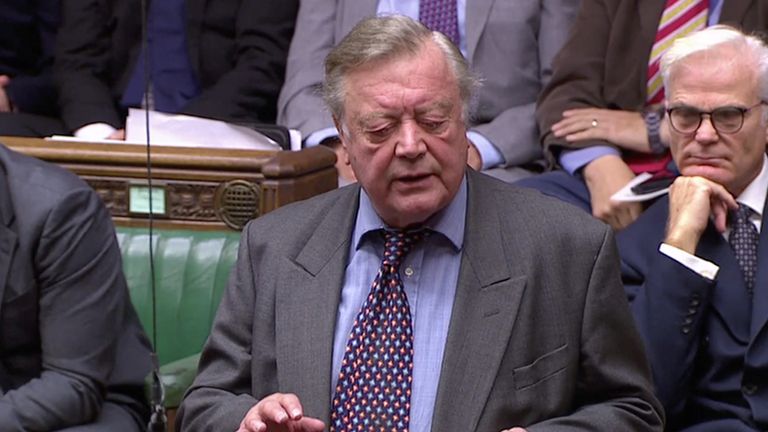 Conservative MP Ken Clarke speaks at the House of Commons as parliament discusses Brexit, sitting on a Saturday for the first time since the 1982 Falklands War, in London, Britain, October 19, 2019, in this screen grab taken from video. Parliament TV via REUTERS