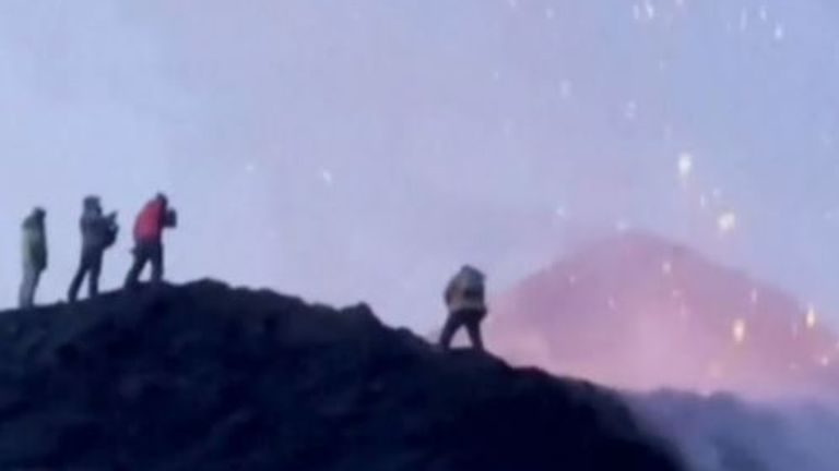 Volcano erupts next to daredevil explorers in Russia