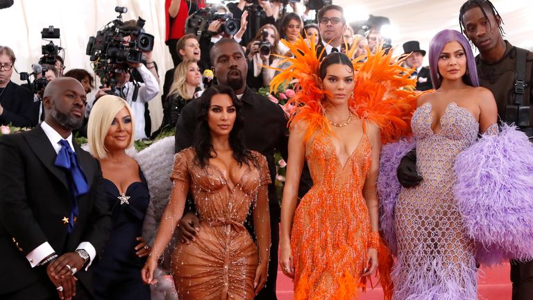 Met Gala 2019 (L-R): Corey Gamble, Kris Jenner, Kim Kardashian, Kanye West, Kendall Jenner, Kylie Jenner and Travis Scott