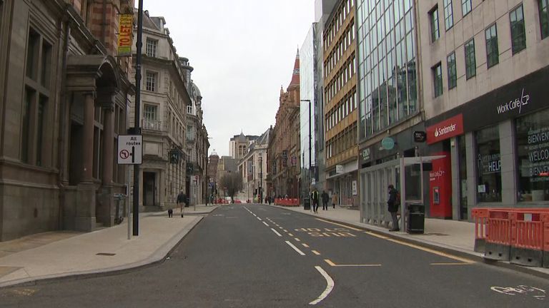 Deserted Leeds city centre during lockdown 2021