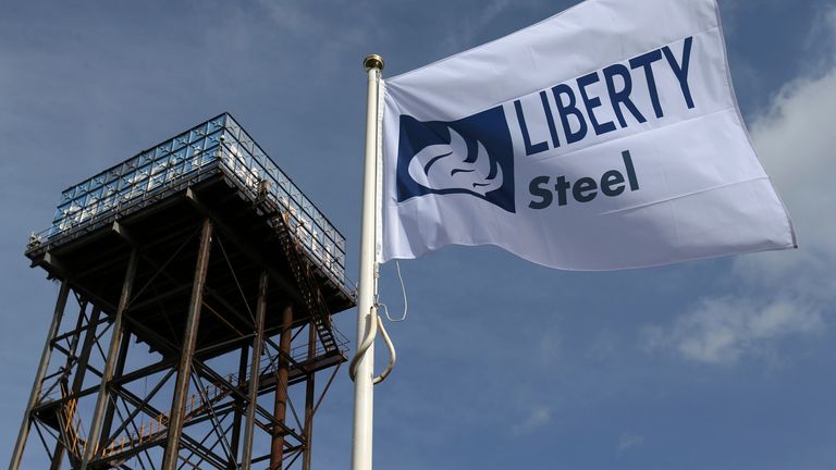 The Liberty Steel flag flies over the steel plant in Dalzell, Scotland (file pic)