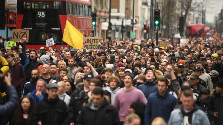 Thousands of people marched down Oxford Street on Saturday