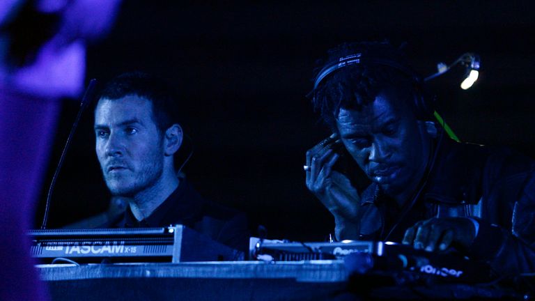 Massive Attack&#39;s Robert Del Naja (left) and Daddy G performing in 2008