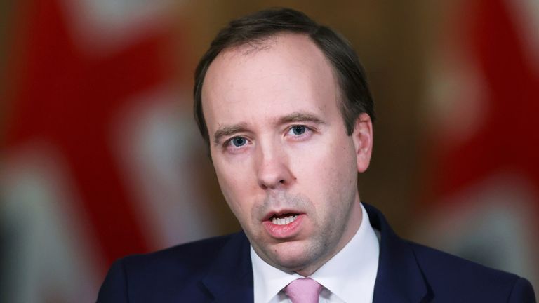 Health Secretary Matt Hancock, during a media briefing in Downing Street