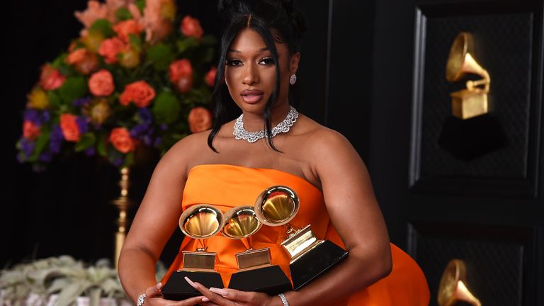 Megan Thee Stallion scored three wins at this year&#39;s Grammys. Pic: 	Jordan Strauss/Invision/AP