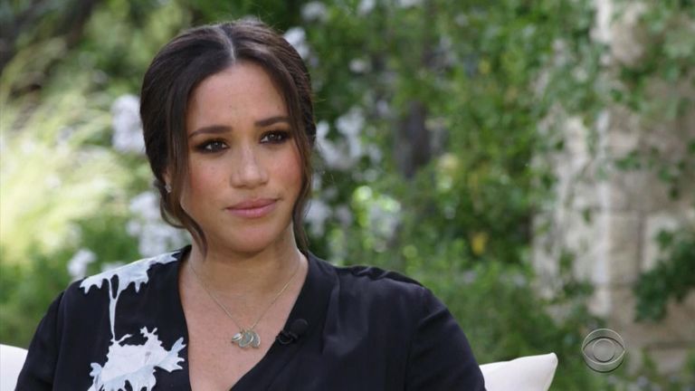 Meghan during her interview with Oprah. Pic: CBS