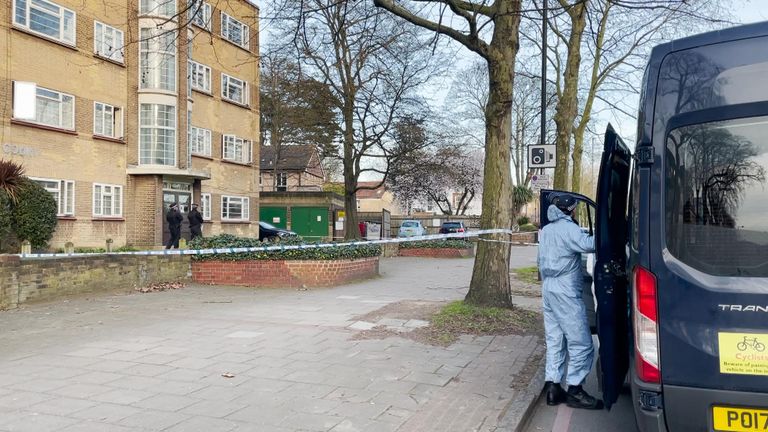 Two officers with sniffer dogs were seen searching outside the nearby Oaklands Estate