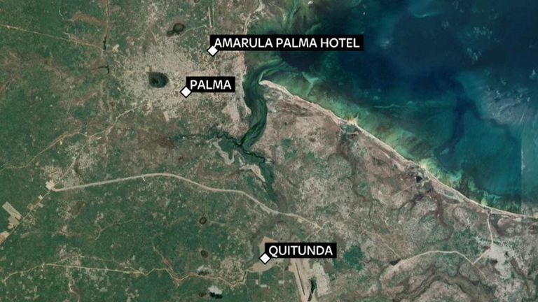 Dozens have been trapped inside a hotel in the town of Palma, which has been under attack by militants since Wednesday