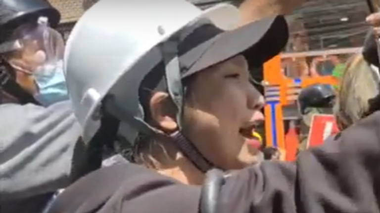This demonstrator told authorities in Myanmar: 'I can die now but I will never forgive you.' Pic: Aye Min Thant