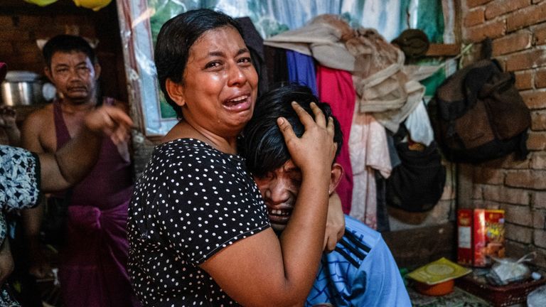 Relatives of a man who was shot dead during a crackdown on anti-coup protesters in Yangon