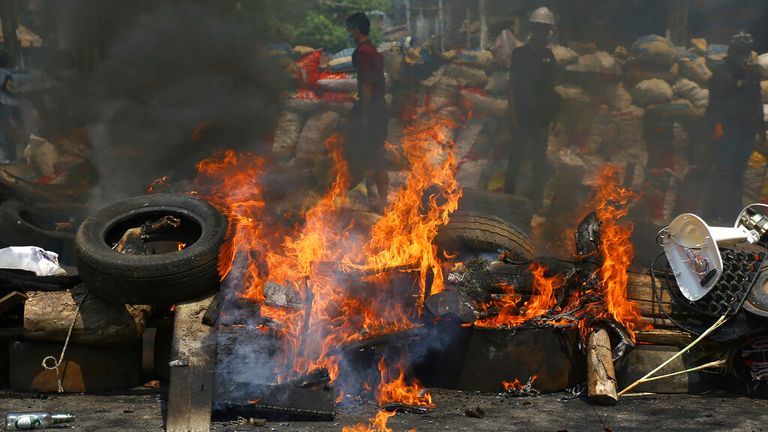 Heavy clashes erupted during demonstrations in Yangon on Sunday 28 March